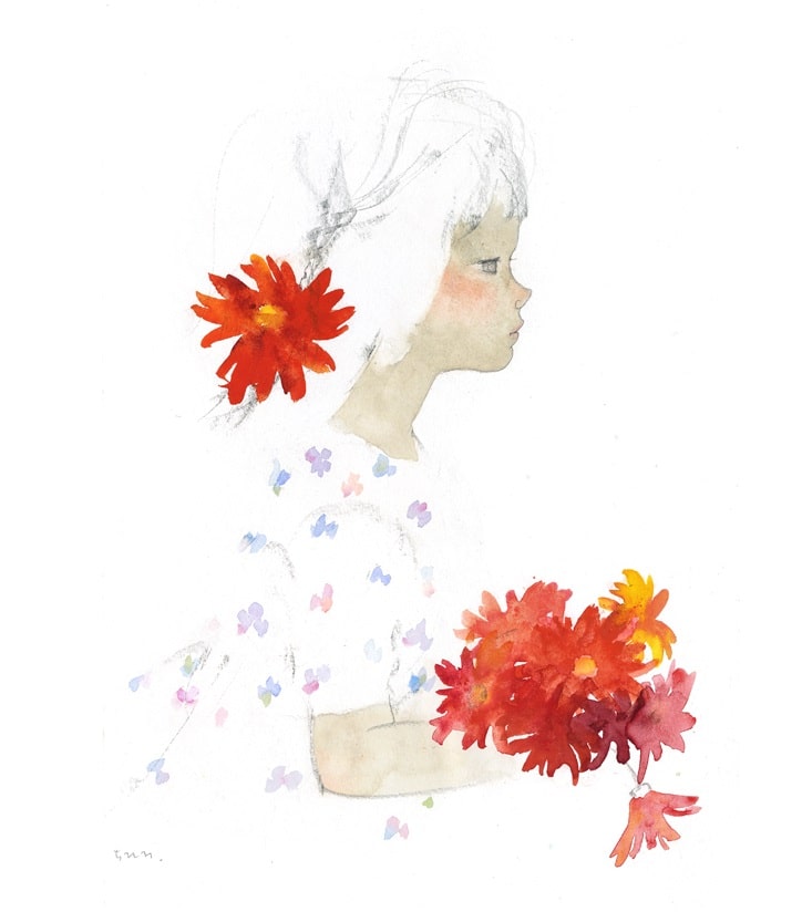 Тихиро Ивасаки. «Девочка держащая цветы герберы», около1970 года