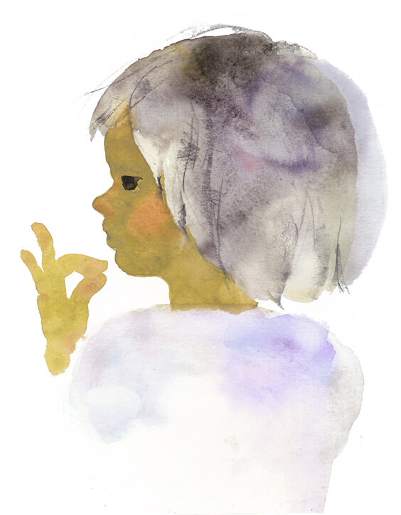 Тихиро Ивасаки. «Девочка, поднёсшая пальцы к губам». Из книги «Одна дома в дождливый день» (Изд-во Сикося), 1968 год
