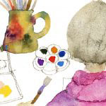 アトリエの自画像「わたしのえほん」（新日本出版社）より　1968年