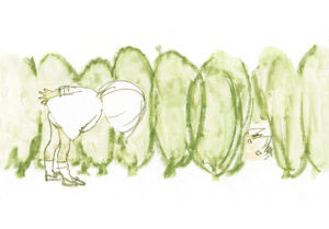 いわさきちひろ 垣根ごしにのぞく子ども 1970年