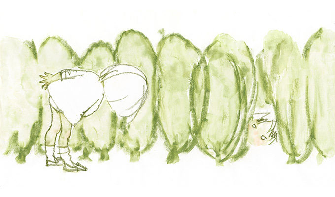 いわさきちひろ 垣根ごしにのぞく子ども 1970年