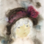 いわさきちひろ　バラ飾りの帽子の少女　1971年