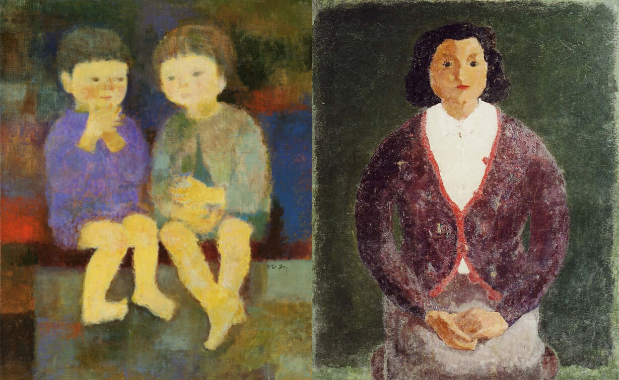 左：いわさきちひろ　子ども　1962年・右：中谷 泰　婦人像　1942年