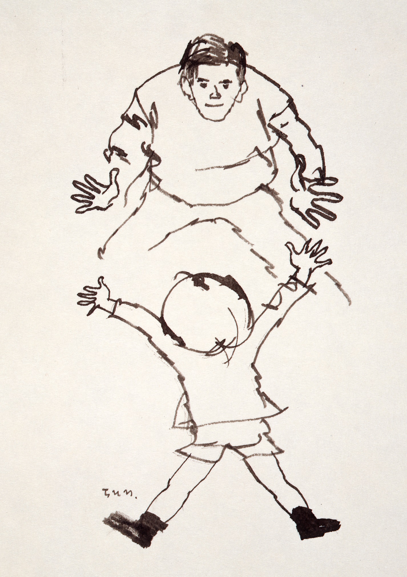 いわさきちひろ すもうをとろうとしているお父さんと男の子 1972年