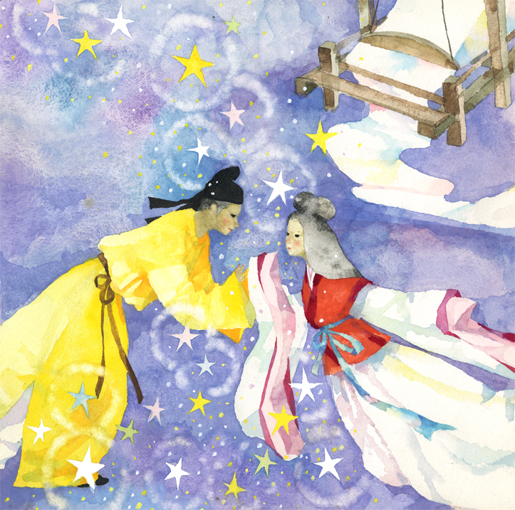 べーちゃん　夏夜の再会　シーグラス／天然石／七夕／織姫 今日は七夕 ｜世界初の絵本美術館｜安曇野ちひろ美術館