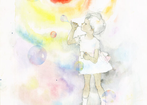 いわさきちひろ　しゃぼん玉を吹く少女　1969年