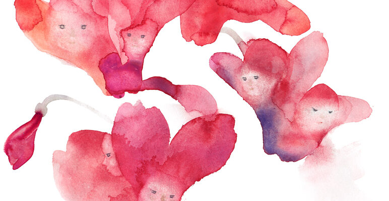 いわさきちひろ　シクラメンの花のなかの子どもたち　『戦火のなかのこどもたち』（岩崎書店）より　1973年