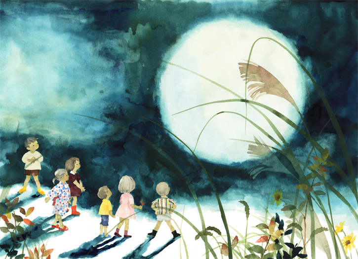 いわさきちひろ　十五夜の月　1965年Chihiro Iwasaki, Full Moon, 1965