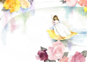 いわさきちひろ　花びらの舟に乗るおやゆび姫　1966年