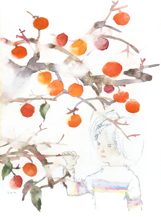 いわさきちひろ　柿の木と少女　1970年