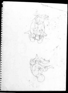 いわさきちひろ　本を読む男の子2態　1954年頃