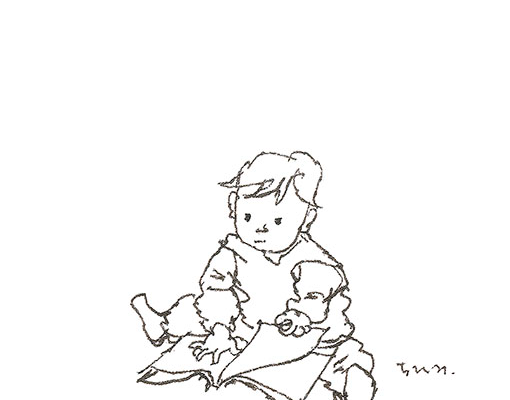 いわさきちひろ　絵本をめくるあかちゃん　1965年