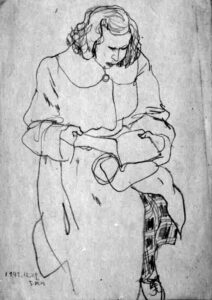 いわさきちひろ　本を読む女　1949年