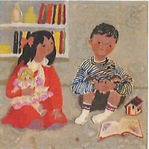 いわさきちひろ　室内で遊ぶ子ども　1950年頃