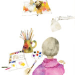 いわさきちひろ　アトリエの自画像 『わたしのえほん』（新日本出版社）より　1968年