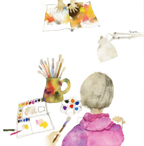 いわさきちひろ　アトリエの自画像 『わたしのえほん』（新日本出版社）より　1968年