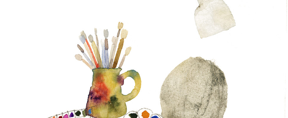 いわさきちひろ　アトリエの自画像 『わたしのえほん』（新日本出版社）より　1968年