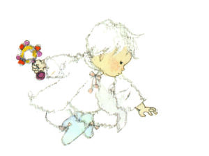 いわさきちひろ　ガラガラを持つあかちゃん　1968年