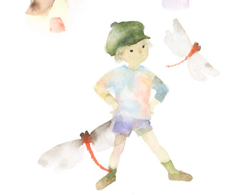 作品：いわさきちひろ　赤とんぼと少年　1971年