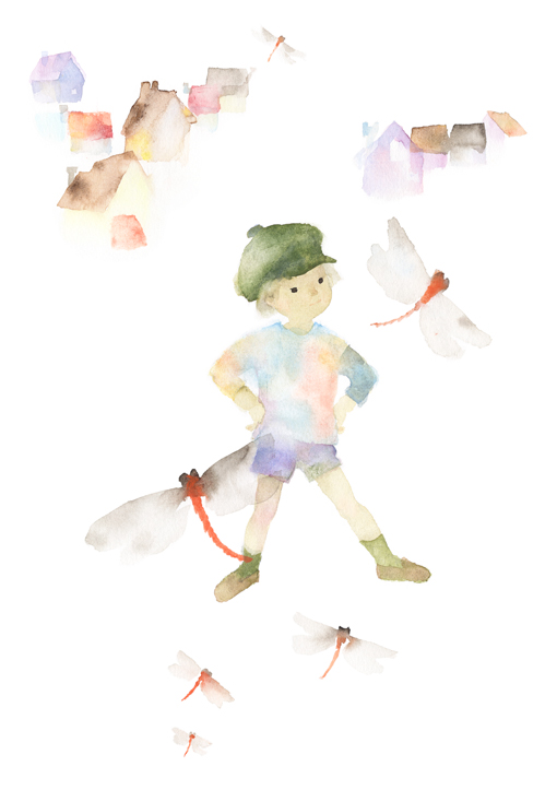 作品：いわさきちひろ　赤とんぼと少年　1971年