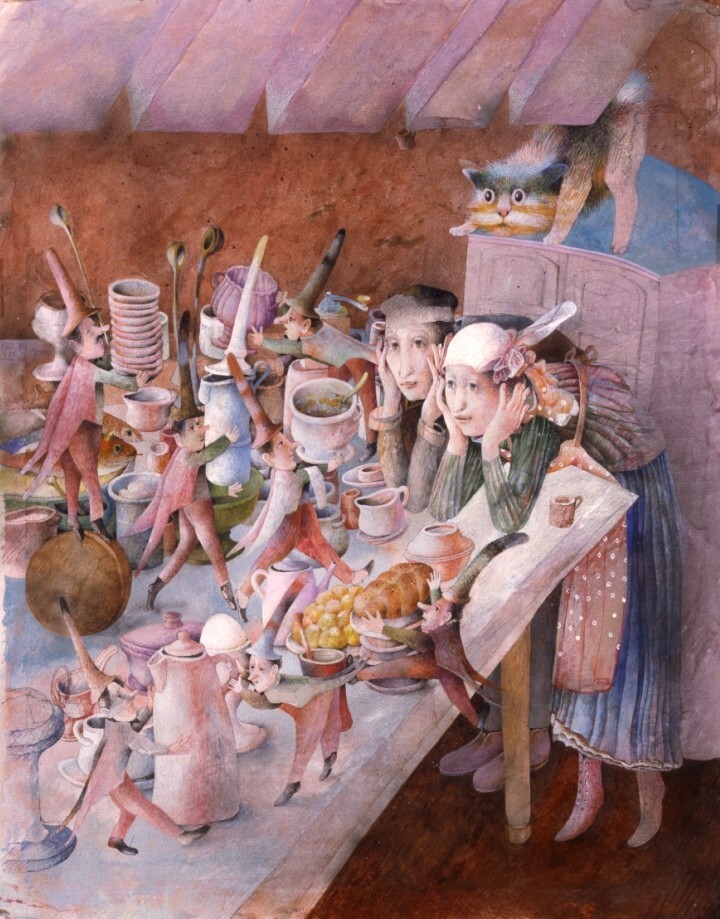 ドゥシャン・カーライ（スロバキア）『魔法のなべと魔法のたま』（ほるぷ出版）より　1989年