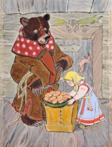 作品:エフゲーニー・ラチョフ ロシア民話「マーシャとくま」より 1965年