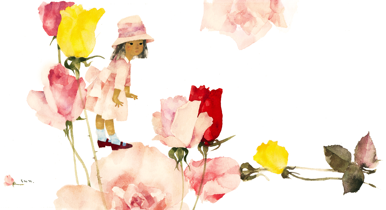 いわさきちひろ　バラと少女　1966年（この作品は、開催中の展覧会で展示しています。）