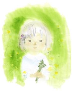 図７　いわさきちひろ　わらびを持つ少女　『あ かまんまとうげ』（童心社）より　１９７２年