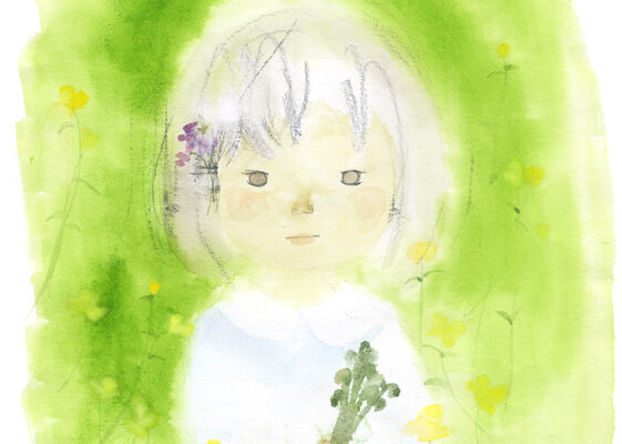 図７　いわさきちひろ　わらびを持つ少女　『あ かまんまとうげ』（童心社）より　１９７２年