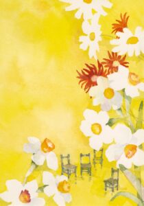 いわさきちひろ　水仙と椅子　1965年頃