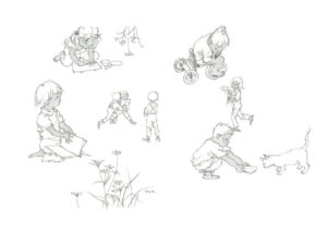 作品：いわさきちひろ　そのときぼくは
『わたしがちいさかったときに』（童心社）より　1967年
Illustration: Chihiro Iwasaki Back Then... from Watashi ga Chiisakatta Toki ni (When I Was a Child) Doshinsha Publishing, 1967
