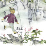 作品：いわさきちひろ　山道を行く男の子 『りゅうのめのなみだ』（偕成社）より　1965年