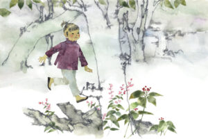 作品:いわさきちひろ 山道を行く男の子 『りゅうのめのなみだ』(偕成社)より 1965年