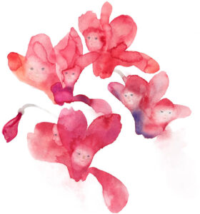 作品:いわさきちひろ シクラメンの花のなかの子どもたち
『戦火のなかの子どもたち』(岩崎書店)より 1973年
Illustration: Chihiro Iwasaki Children among Cyclamen Flowers from Senka no Naka no Kodomotachi (Children in the Flames of War), Iwasaki Shoten, 1973