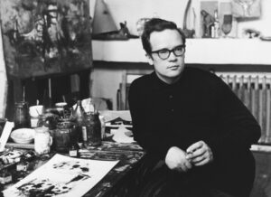 アトリエでクジャクを描くヴィルコン 1960年代初頭 撮影:Zbigniew Matuszewski