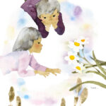 いわさきちひろ　水仙とつくしを見る子ども　1967年