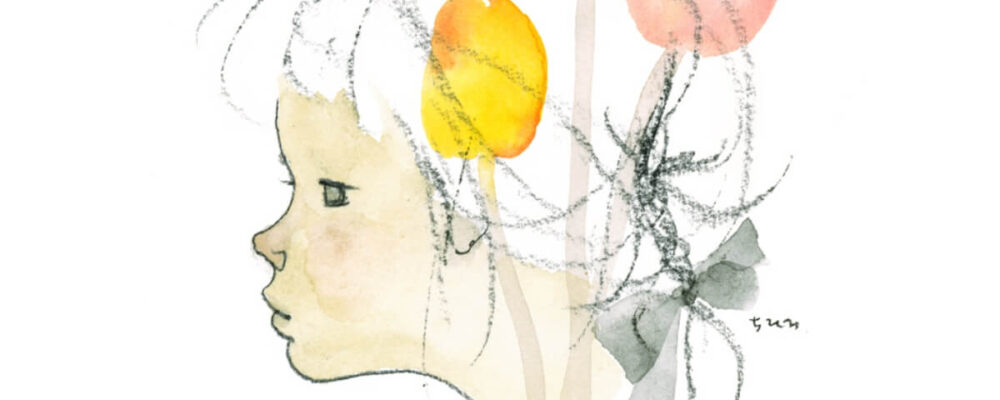 作品：いわさきちひろ　チューリップのある少女像　1973年 Illustration: Chihro Iwasaki, Portrait of a Girl with Tulips, 1973