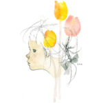作品：いわさきちひろ　チューリップのある少女像　1973年 Illustration: Chihro Iwasaki, Portrait of a Girl with Tulips, 1973
