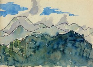 いわさきちひろ　神戸原より有明山をのぞむ　1951年