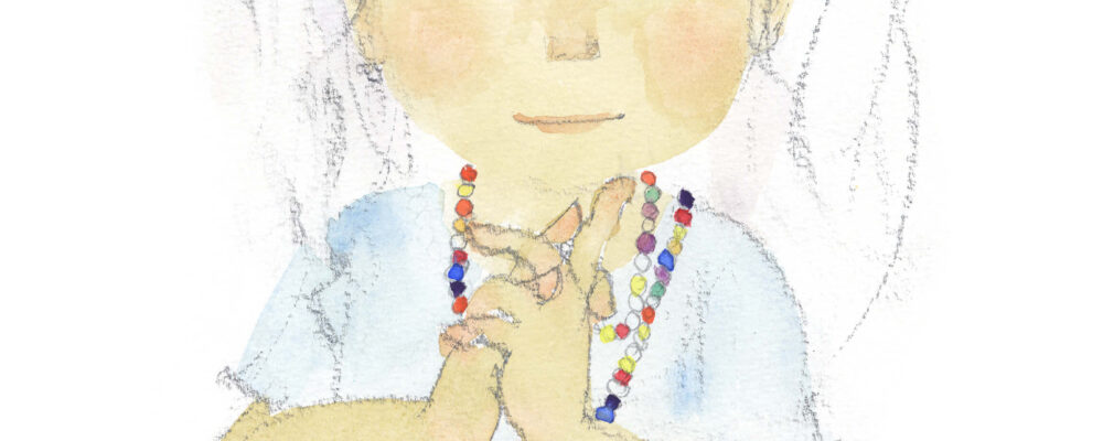 作品：いわさきちひろ　ざるそばと少女　1970年頃