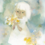 いわさきちひろ　花を持つワンピースの少女　1969年頃