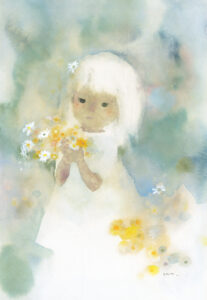 いわさきちひろ　花を持つワンピースの少女　1969年頃