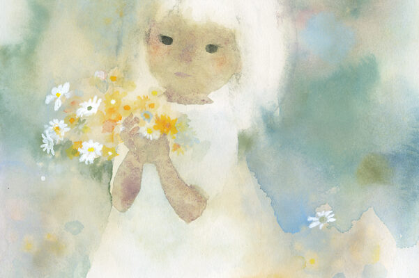 いわさきちひろ　花を持つワンピースの少女　1969年頃
