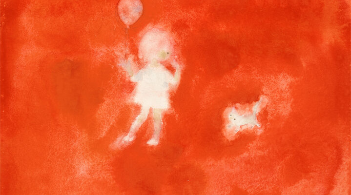作品：いわさきちひろ　風船を持つ女の子と猫『あめのひのおるすばん』（至光社）より　1969年