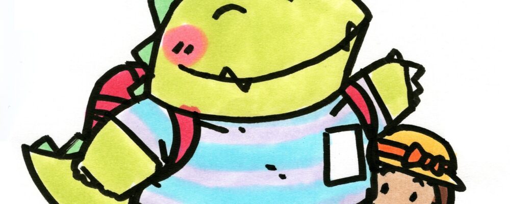 イラストレーション：武田美穂　2009年 『となりのせきのますだくん』シリーズのますだくんとみほちゃん（笑顔）