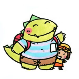 イラストレーション：武田美穂　2009年 『となりのせきのますだくん』シリーズのますだくんとみほちゃん（笑顔）