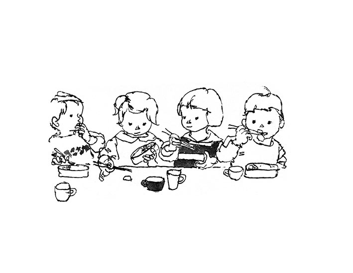 Children Eating Their Lunch Side by Side